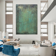 Load image into Gallery viewer, “Mossy Green Textured Abstract” - Green Abstract Art on Canvas DKH1192
