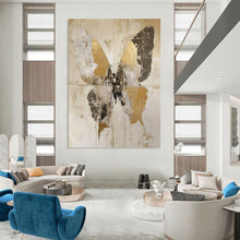 Load image into Gallery viewer, Textured Abstract Butterfly Art, Gold - and - Neutral Toned Painting for Bohemian Living Room &amp; Nature - Inspired Office LargeART2206

