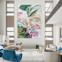 Load image into Gallery viewer, Green &amp; Pink Floral Abstract Painting, Perfect for Romantic Bedroom &amp; Floral - Themed Café LargeART1851
