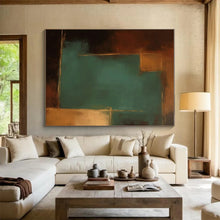 Load image into Gallery viewer, Teal and Brown Abstract Contrast Acrylic Art - Perfect for Modernist Home Office &amp; Eclectic Living Room LargeART0601
