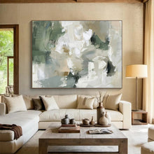 Load image into Gallery viewer, Green &amp; Neutral Abstract Shape Painting - Perfect for Nature - Inspired Living Room &amp; Eco - Friendly Office DKH045
