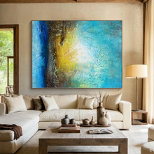 Load image into Gallery viewer, Hand - painted Substantial Textured Blue and Gold Abstract Acrylic Art for Elegant Dining Rooms LargeART0046
