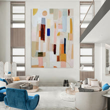 Load image into Gallery viewer, “Pastel Play” - Colorful Geometric Abstract, Perfect for Dining Joy, Abstract Painting on Canvas DKH1069
