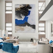 Load image into Gallery viewer, “Blue - Grey Abstract with Gold Twigs” - Blue, Grey, Black, Gold Abstract Art on Canvas DKH1231

