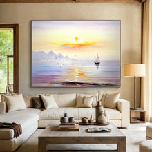 Load image into Gallery viewer, Sunset Sail: Warm - Toned Seaside Scene Large - Scale Hand - painted Abstract Acrylic Art DLZ181
