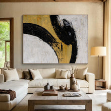 Load image into Gallery viewer, Hand - painted Large - sized Bold Black and Gold Abstract Acrylic Art for Luxurious Lounges LargeART0039
