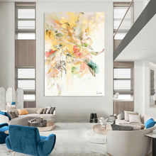 Load image into Gallery viewer, “Sunny Floral Burst” - Vibrant Yellow and Colorful Flower Art, Abstract Painting on Canvas DKH1087
