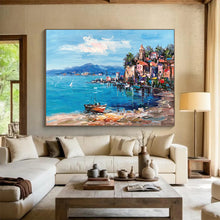 Load image into Gallery viewer, “Coastal Village Charm” - Vibrant Seaside Town Abstract Acrylic, Suits Porch and Nautical Gallery DLZ230
