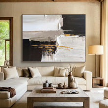 Load image into Gallery viewer, Oversized Black - White - Gold Abstract Art for Luxury Bedroom &amp; High - End Lounge LargeART0497
