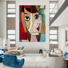 Load image into Gallery viewer, “Cubist Portrait” - Colorful Geometric Face Art on Canvas DKH1407
