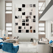 Load image into Gallery viewer, “Black and White Square Abstraction” - Black, White Abstract Art on Canvas DKH1133
