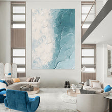 Load image into Gallery viewer, “Textured White and Blue Coastal Waves” - White, Blue Abstract Art on Canvas DKH1250
