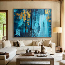 Load image into Gallery viewer, Large - Format Blue - Gold Lake Reflection Art for Lakeside Home &amp; Luxury Hotel LargeART0446
