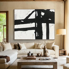 Load image into Gallery viewer, Substantial Bold Black - White Cross Abstract Acrylic for Art - Filled Dining Room LargeART0279
