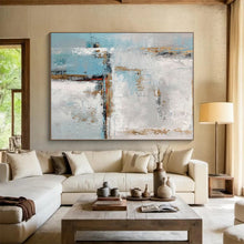 Load image into Gallery viewer, Large - Format Light Blue - Gray Gold Abstract Acrylic Art for Bedroom &amp; Hotel Suite LargeART0375

