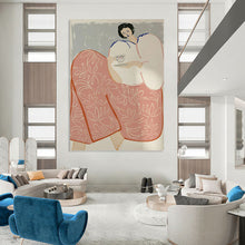 Load image into Gallery viewer, “Elegant Tea - Time Lady” - Grey, Pink, Blue Abstract Figural Art on Canvas DKH1147
