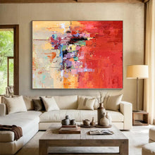 Load image into Gallery viewer, Enormous Vivid Red Abstract Cityscape Acrylic for Energetic Game Room LargeART0291
