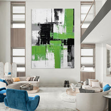 Load image into Gallery viewer, Bold Geometric Abstract Art, Vivid Green &amp; Dark Shapes for Energetic Gym &amp; Edgy Studio LargeART2267
