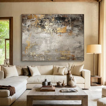 Load image into Gallery viewer, Hand - painted Substantial Gray - Gold Abstract Mural Acrylic Art for Industrial - Style Lofts LargeART0086
