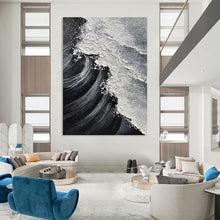 Load image into Gallery viewer, “Black and White Waves” - Minimalist Seascape Art on Canvas DKH1658
