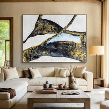 Load image into Gallery viewer, Black, Gold &amp; Blue Abstract Painting - Ideal for Luxury Living Room &amp; Modern Office DKH011
