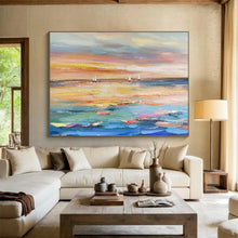 Load image into Gallery viewer, Hand - painted Large - Scale Sailboat Sunset Seascape Acrylic Art for Coastal Living Rooms LargeART1745
