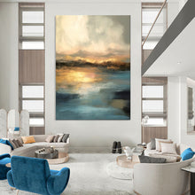 Load image into Gallery viewer, Golden - Hued Sunset Abstract Painting, Perfect for Relaxing Living Room &amp; Romantic Bedroom LargeART1940
