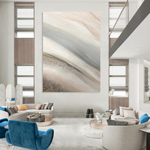 Load image into Gallery viewer, “Flowing Beige and Grey with Silver” - Beige, Grey, Silver Abstract Art on Canvas DKH1215
