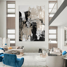 Load image into Gallery viewer, “Monochrome Textured Abstraction” Abstract Black - and - Beige Painting on Canvas, Modern Wall Decor DKH966
