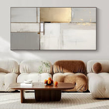 Load image into Gallery viewer, Gray &amp; Gold Geometric Abstract Painting, Suited for Luxury Living Room &amp; Sophisticated Office LargeART1432
