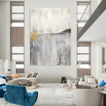 Load image into Gallery viewer, “Abstract Grey Landscape with Gold Blossoms” - Grey, Gold Abstract Art on Canvas DKH1173
