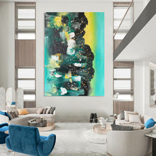 Load image into Gallery viewer, Green Sparkle - Emerald and Gold Abstract Acrylic, Great for Luxury Living Rooms and Upscale Hotel Lobbies DTP038
