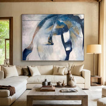 Load image into Gallery viewer, Large - Scale Flowing Blue and Gold Abstract Acrylic for Artistic Bedroom &amp; Creative Studio LargeART0312
