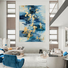 Load image into Gallery viewer, “Blue and Gold Ripples” Abstract Water - Inspired Painting on Canvas, Elegant Fluid Art DKH931
