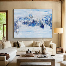 Load image into Gallery viewer, Hand - painted Oversized Blue - Gray Abstract Streaks Acrylic Art for Calm Waiting Rooms LargeART0072
