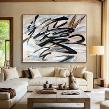 Load image into Gallery viewer, Black and White Expressive Abstract Painting for Modern Studio &amp; Edgy Lounge DKH289
