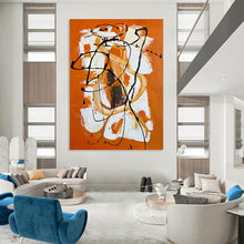 Load image into Gallery viewer, “Orange Energy with Black Lines” - Orange, White, Black Abstract Art on Canvas DKH1221
