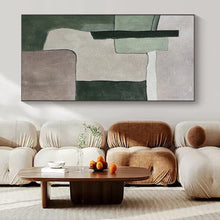 Load image into Gallery viewer, Green &amp; Gray Geometric Abstract Painting, Ideal for Minimalist Living Room &amp; Modern Office LargeART1434
