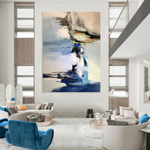 Load image into Gallery viewer, “Blue and Grey Abstract Gestures” - Blue, Grey, White Abstract Art on Canvas DKH1287
