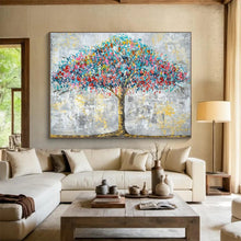 Load image into Gallery viewer, Hand - painted Colorful Tree Oil Painting for a Cozy Bedroom Ambiance LargeART1598
