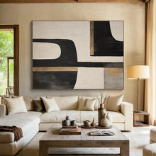 Load image into Gallery viewer, Hand - painted Black, White, and Gold Geometric Shapes Acrylic Art for Luxurious Dining Room Accents LargeART1734
