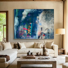 Load image into Gallery viewer, Hand - painted Oversized Blue - Toned Mixed Media Abstract Acrylic Art for Coastal - Inspired Studies LargeART0095
