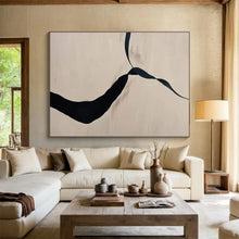 Load image into Gallery viewer, Abstract Painting on Canvas: Black - Ribboned White Canvas - “Elegant Trails” DKH589
