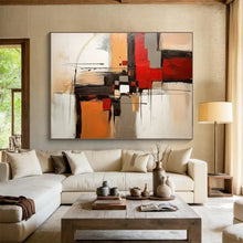 Load image into Gallery viewer, Geometric Abstract in Reds &amp; Oranges - Dynamic Living Room Art LargeART1508

