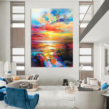 Load image into Gallery viewer, “Rainbow Sunset Seascape” Abstract Painting on Canvas, Coastal Living Room Centerpiece DKH1064
