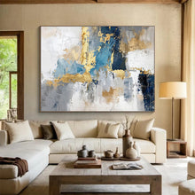 Load image into Gallery viewer, Blue - Gray - Gold Abstract Painting On Canvas DKH344
