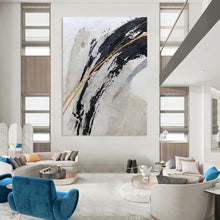 Load image into Gallery viewer, Black, Gold &amp; Silver Swirls – Abstract Acrylic with Metallic Accents DTP249
