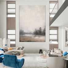 Load image into Gallery viewer, Gray - Beige Abstract Misty Lake Art, Perfect for Cozy Cottage Living Room &amp; Serene Bedroom LargeART2057
