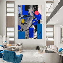 Load image into Gallery viewer, “Geometric Abstract in Blue, Gray, and Pink” – Modern Abstract Art with Clean Shapes DTP110
