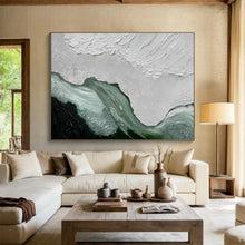 Load image into Gallery viewer, Textured Abstract Painting on Canvas - “White and Green Waves” DKH744
